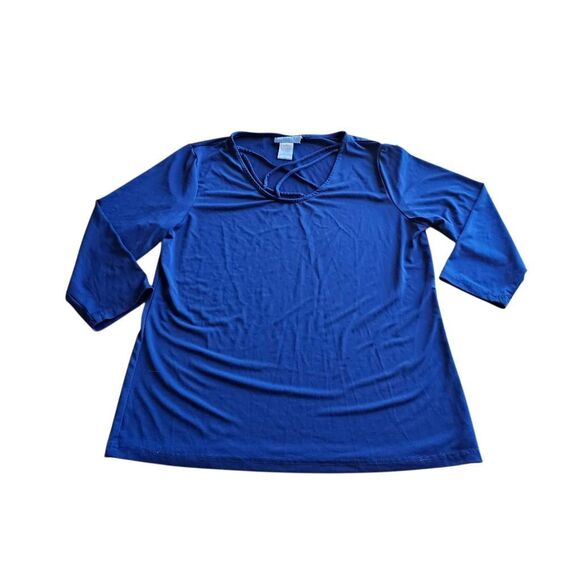 Koret womens Sz Small blue criss cross front design top - Picture 2 of 6